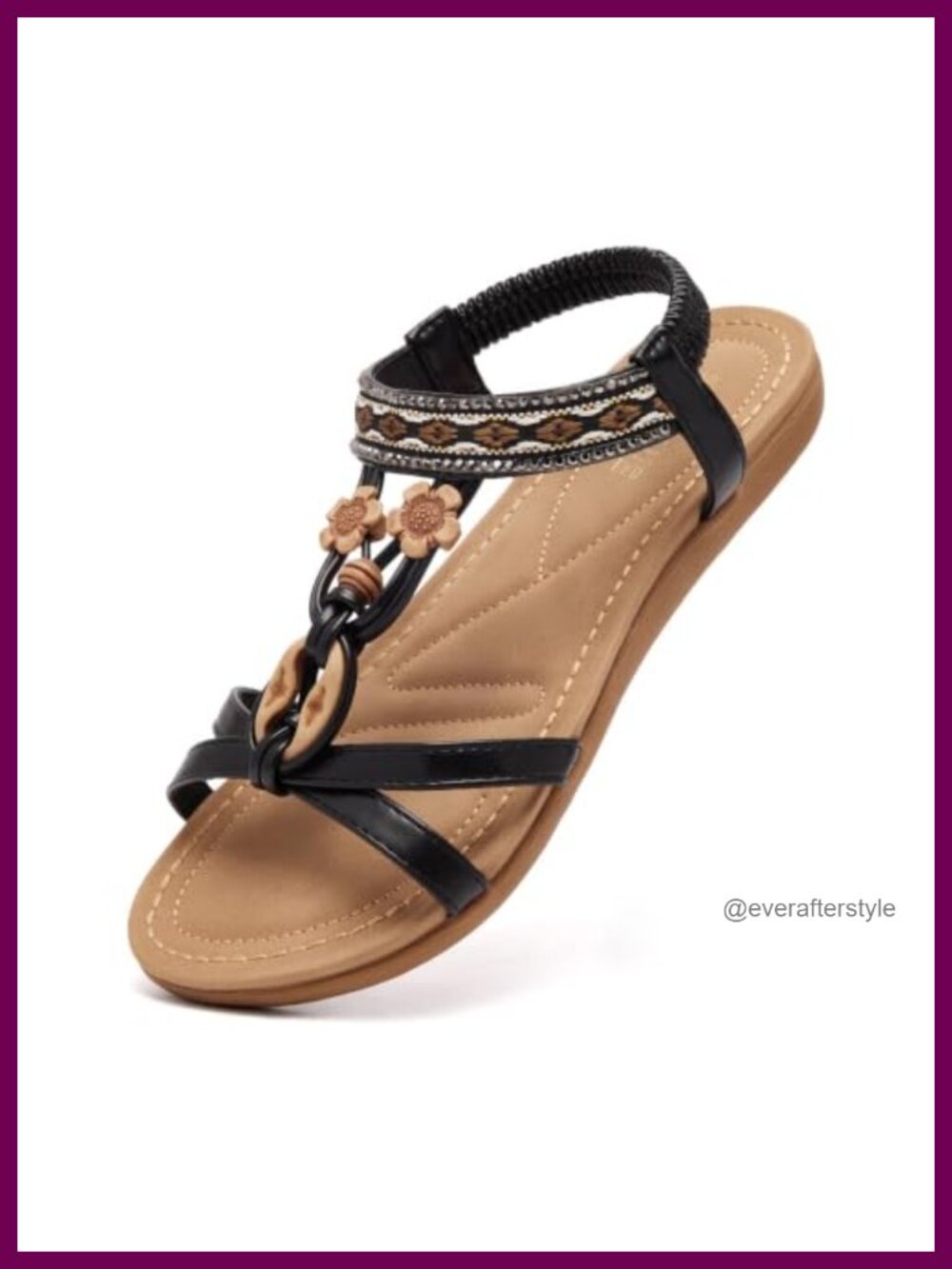 Women's Dressy T-Strap Flat Sandals Arch Support Walking Casual